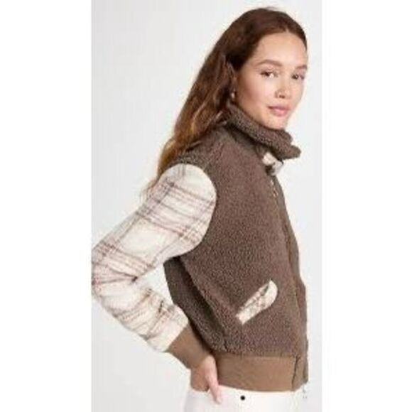 Jonathan Simkhai Standard Taupe Brushed Wool Zip Up Sherpa Bomber Jacket Medium - Picture 1 of 10